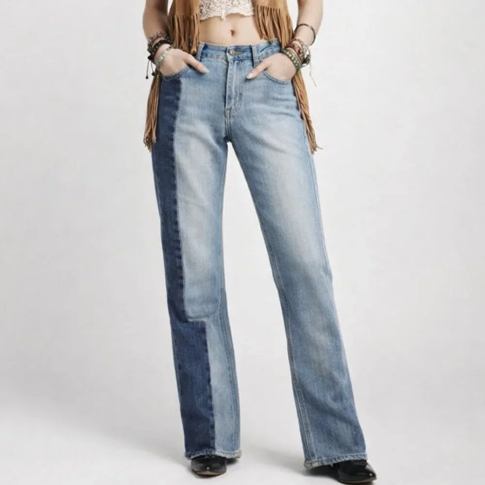 Frame Dinsmore Le Garcon Mix Media Blue Fade  Denim Mid Rise Straight